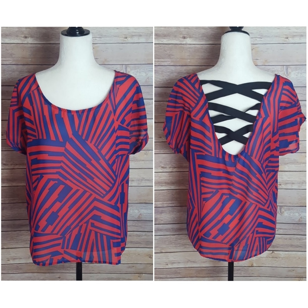 Lashes Abstract Flowy Top with Cut-out Back Detail